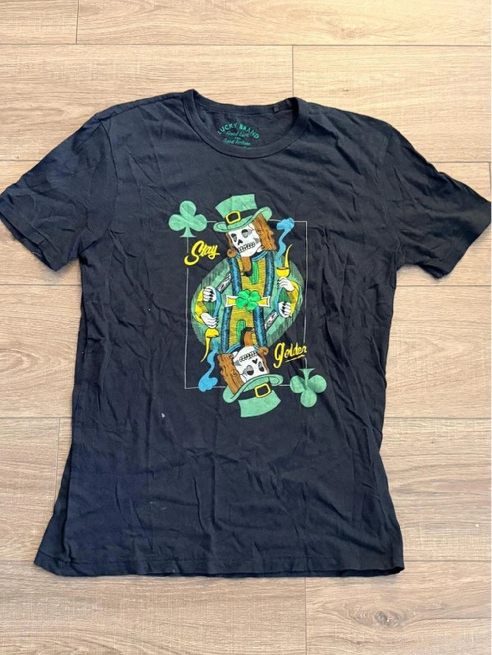 Lucky Brand Stay Golden Leprechaun Skull Graphic T-Shirt